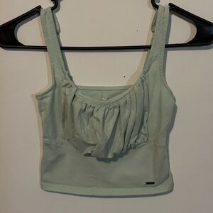 Hollister Cropped Ruched Tank Top Light Green X-Small